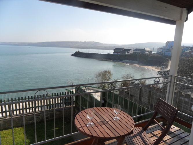 Sea View over Cardigan Bay from the balcony at 30 Rock Street New Quay, a holiday home to let with Harbour Homes